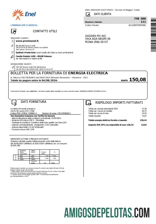 Para baixar modelo de fatura de serviços públicos da Enel Electricity Itália em formatos Word e PDF